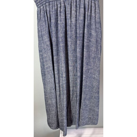 Max Studio Womens Chambray Dress Large Linen Blend V-Neck Coastal Cottagecore - Picture 7 of 12